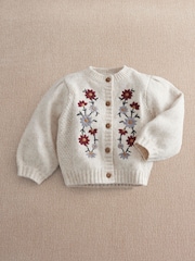 Mamas & Papas Cream Embroidered Flower Cardigan - Image 1 of 3