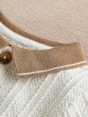 Mamas & Papas Cream Textured Knit Polo Shirt - Image 2 of 3