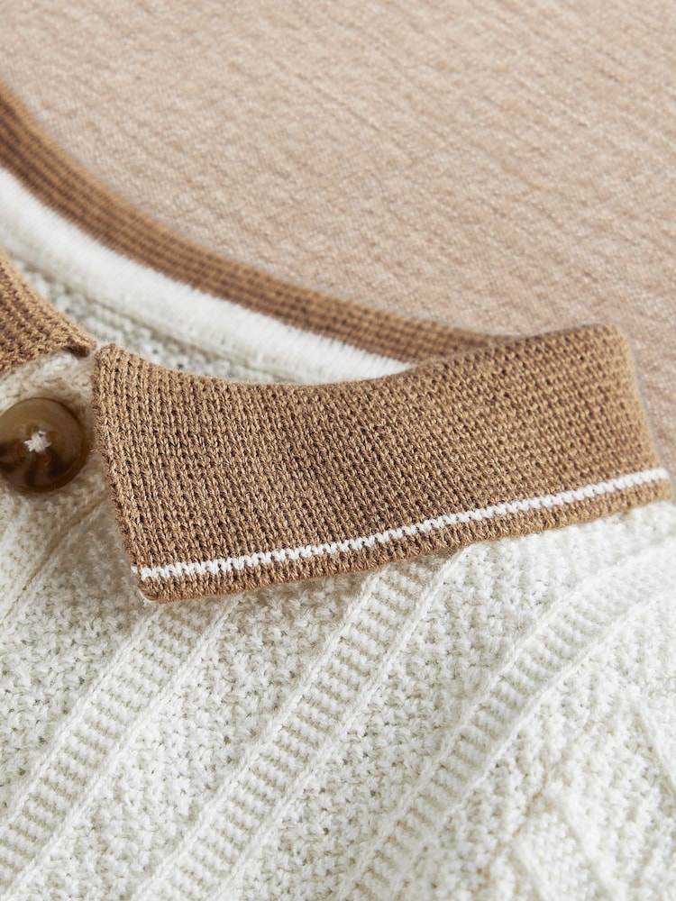 Mamas & Papas Cream Textured Knit Polo Shirt - Image 2 of 3 Mamas & Papas Cream Textured Knit Polo Shirt - Image 2 of 3