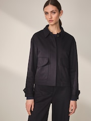 Navy Blue Premium Twill Boxy Jacket - Image 1 of 10