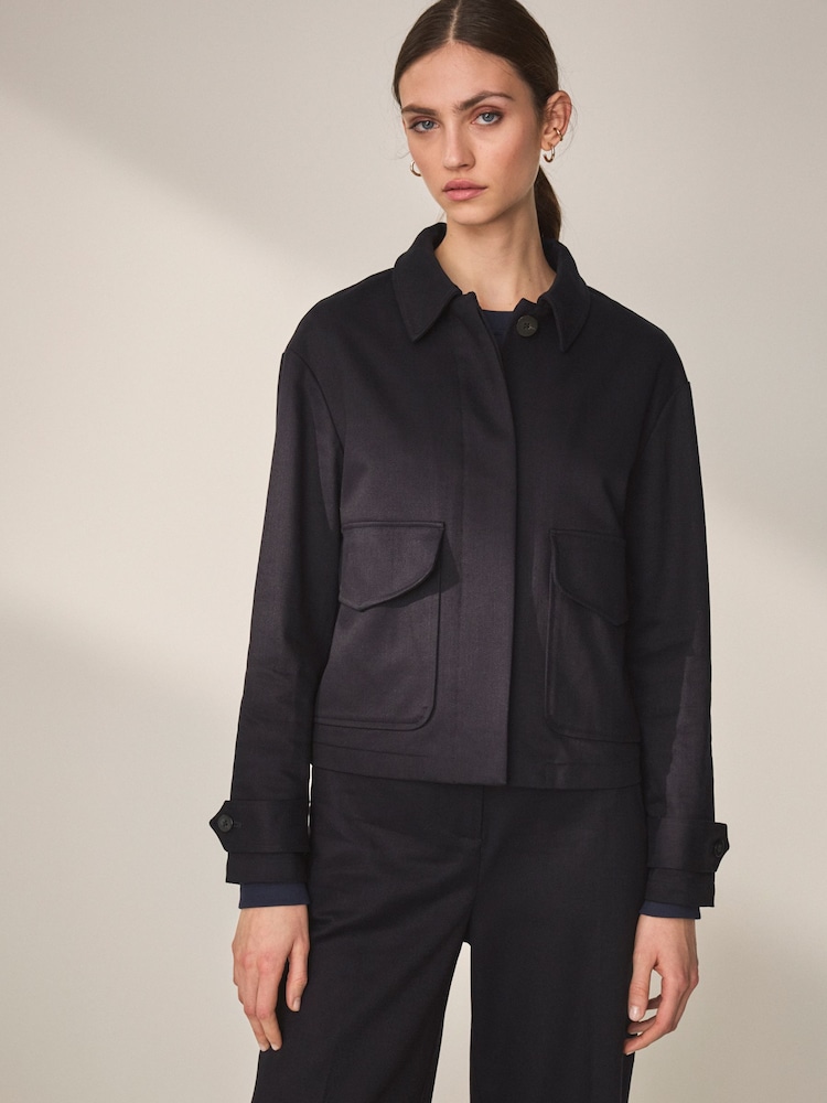 Navy Blue Premium Twill Boxy Jacket - Image 1 of 10