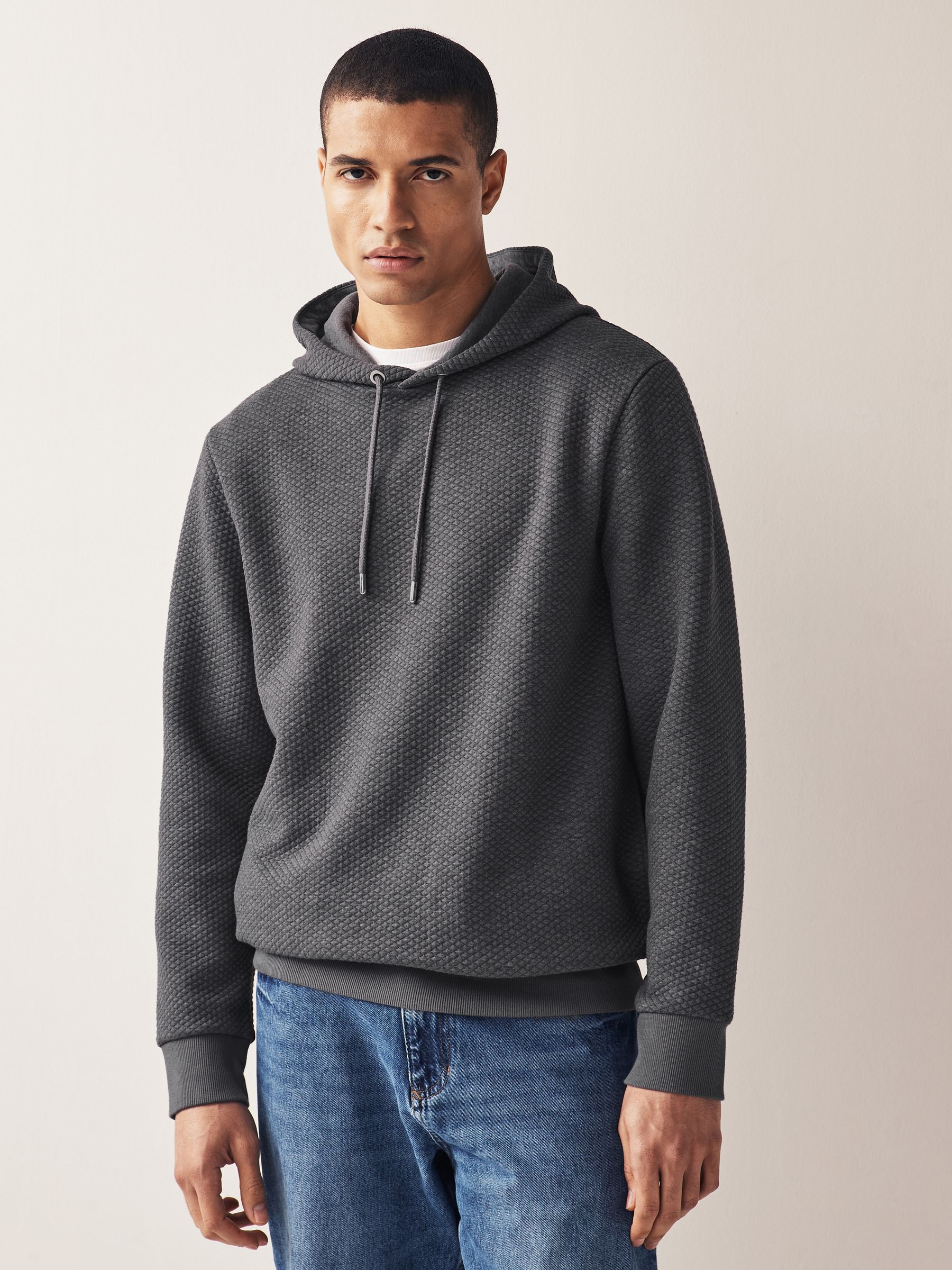 Buy Slate Grey Hooded Premium Textured Overhead Hoodie from Next Luxembourg