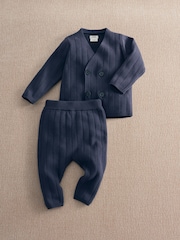 Mamas & Papas Blue Knitted Wrap Cardigan & Rib Trousers Set - Image 1 of 3