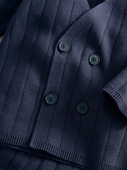 Mamas & Papas Blue Knitted Wrap Cardigan & Rib Trousers Set - Image 2 of 3