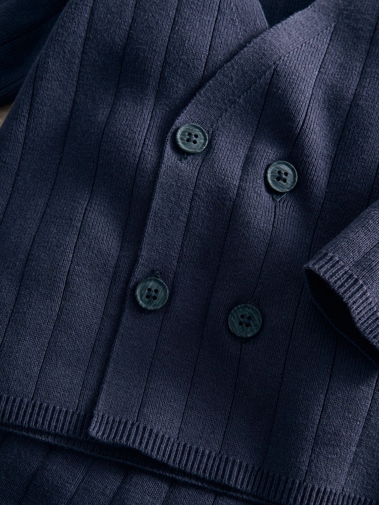 Mamas & Papas Blue Knitted Wrap Cardigan & Rib Trousers Set - Image 2 of 3 Mamas & Papas Blue Knitted Wrap Cardigan & Rib Trousers Set - Image 2 of 3