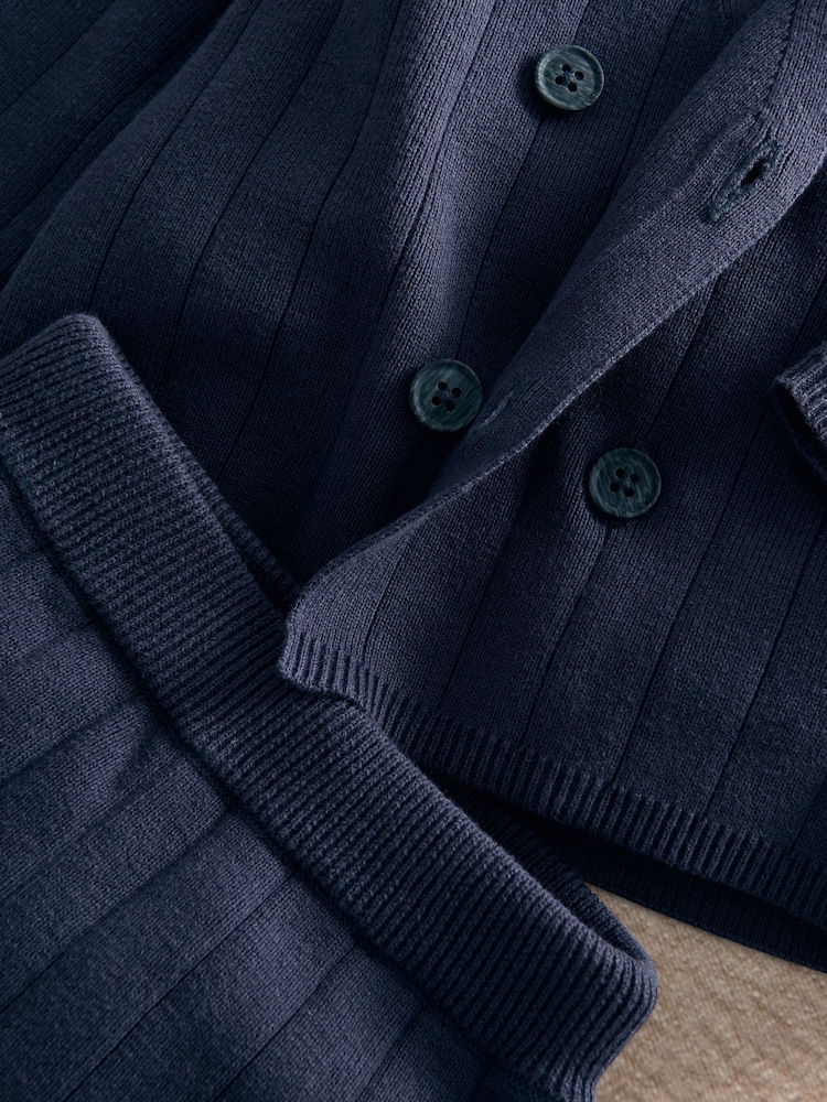 Mamas & Papas Blue Knitted Wrap Cardigan & Rib Trousers Set - Image 3 of 3 Mamas & Papas Blue Knitted Wrap Cardigan & Rib Trousers Set - Image 3 of 3