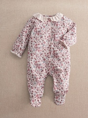 Mamas & Papas Pink Ditsy Floral Print Frill Sleepsuit - Image 1 of 3