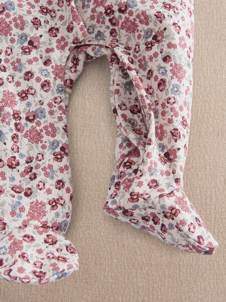 Mamas & Papas Pink Ditsy Floral Print Frill Sleepsuit - Image 3 of 3 Mamas & Papas Pink Ditsy Floral Print Frill Sleepsuit - Image 3 of 3