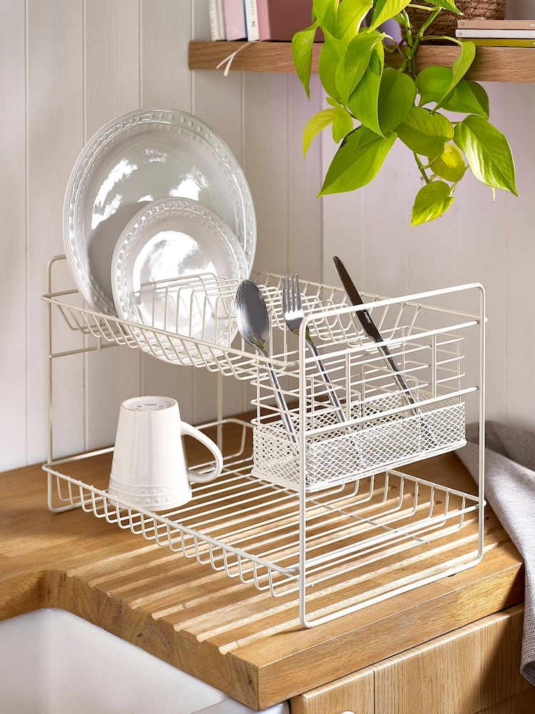 Cream 2 Tier Dish Drainer and Cutlery Holder - Image 1 of 3