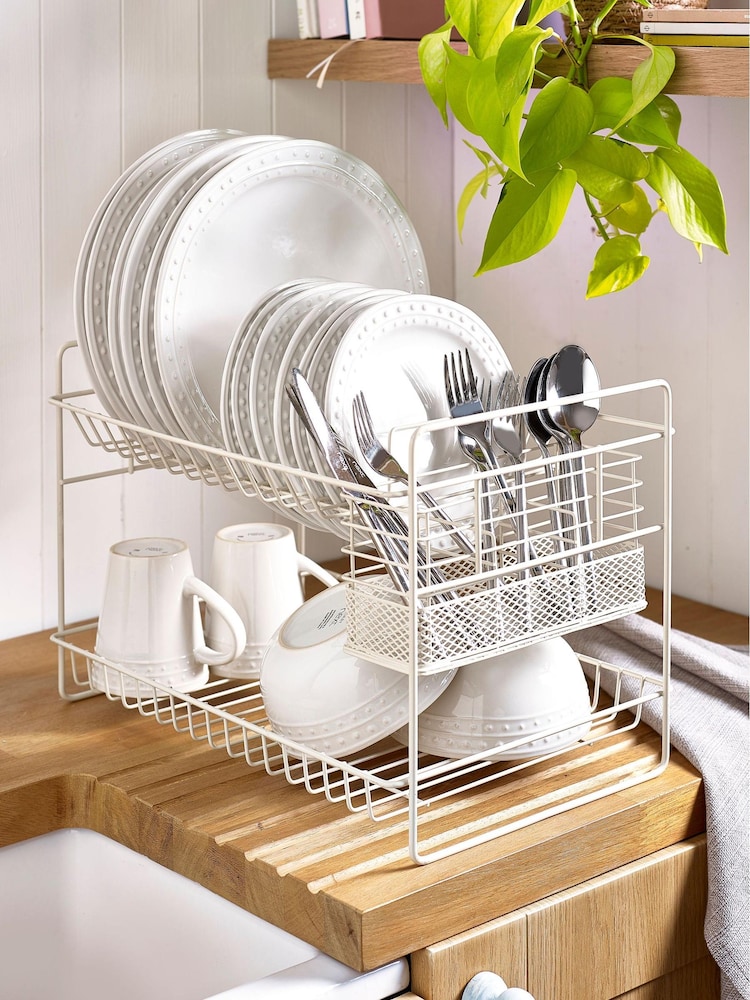 Cream 2 Tier Dish Drainer and Cutlery Holder - Image 2 of 3