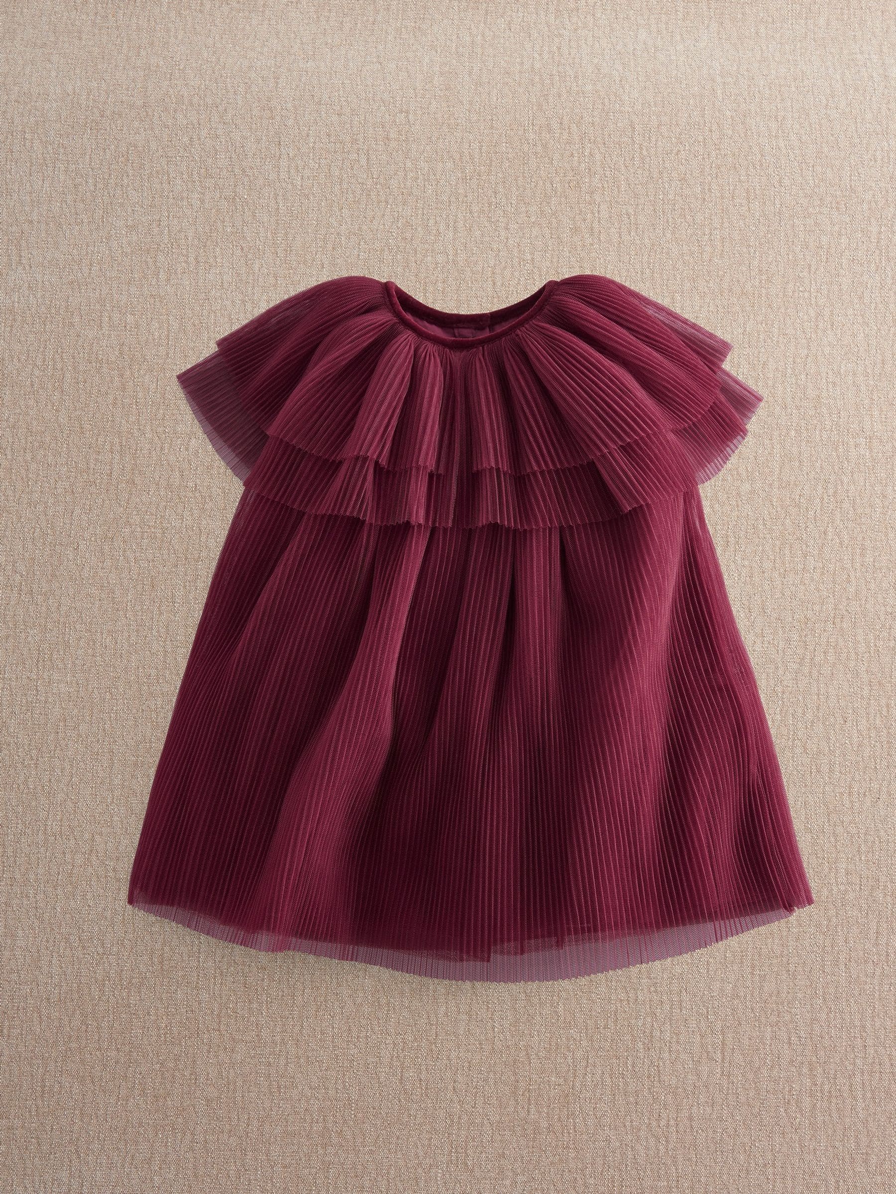 Mamas & Papas - Girls - Pleated Cape Dress - 6-9 Months - Burgundy - Image 3