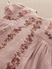 Mamas & Papas Pink Floral Embroidered Lace Trim Dress - Image 2 of 3