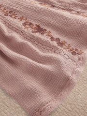 Mamas & Papas Pink Floral Embroidered Lace Trim Dress - Image 3 of 3