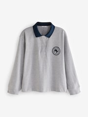 Grey Button Down Rugby 100% Cotton Polo Shirt - Image 6 of 9