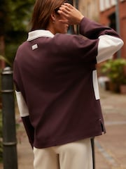 Purple/Ecru Stripe Button Down Rugby 100% Cotton Polo Shirt - Image 2 of 5