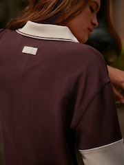 Purple/Ecru Stripe Button Down Rugby 100% Cotton Polo Shirt - Image 5 of 5