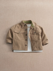 Mamas & Papas Brown Twill Jacket & Collar T-Shirt - Image 1 of 3