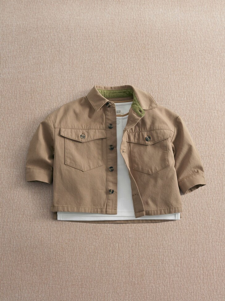 Mamas & Papas Brown Twill Jacket & Collar T-Shirt
