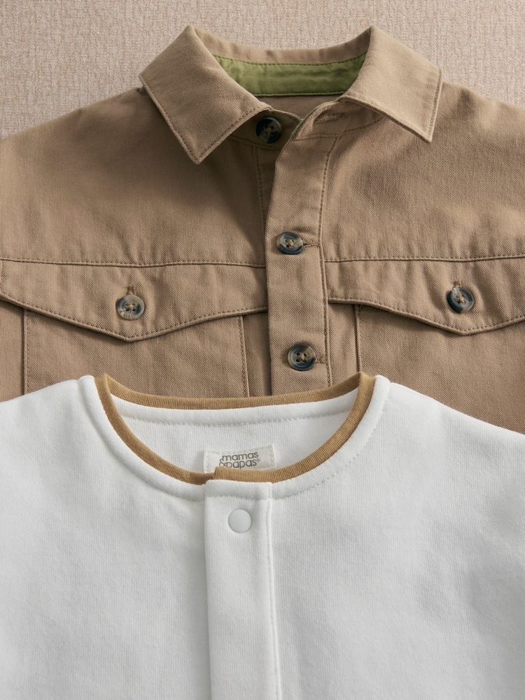 Mamas & Papas Brown Twill Jacket & Collar T-Shirt - Image 2 of 3 Mamas & Papas Brown Twill Jacket & Collar T-Shirt - Image 2 of 3