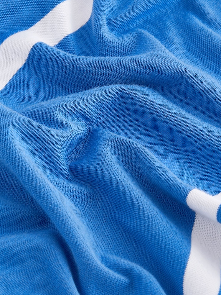 Blue/White Stripe Button Down Rugby 100% Cotton Polo Shirt - Image 7 of 7