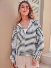 Navy & Ecru Stripe Lightweight Summer Zip Through Hoodie - Image 1 of 5