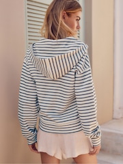 Navy & Ecru Stripe Lightweight Summer Zip Through Hoodie - Image 3 of 5
