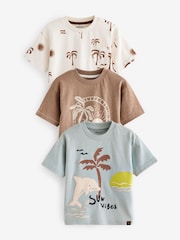 Blau/Braun - Kurzarm-T-Shirts mit Figuren aus 100 % Baumwolle im 3er-Pack (3M.–7J.) - Bild 1 von 8