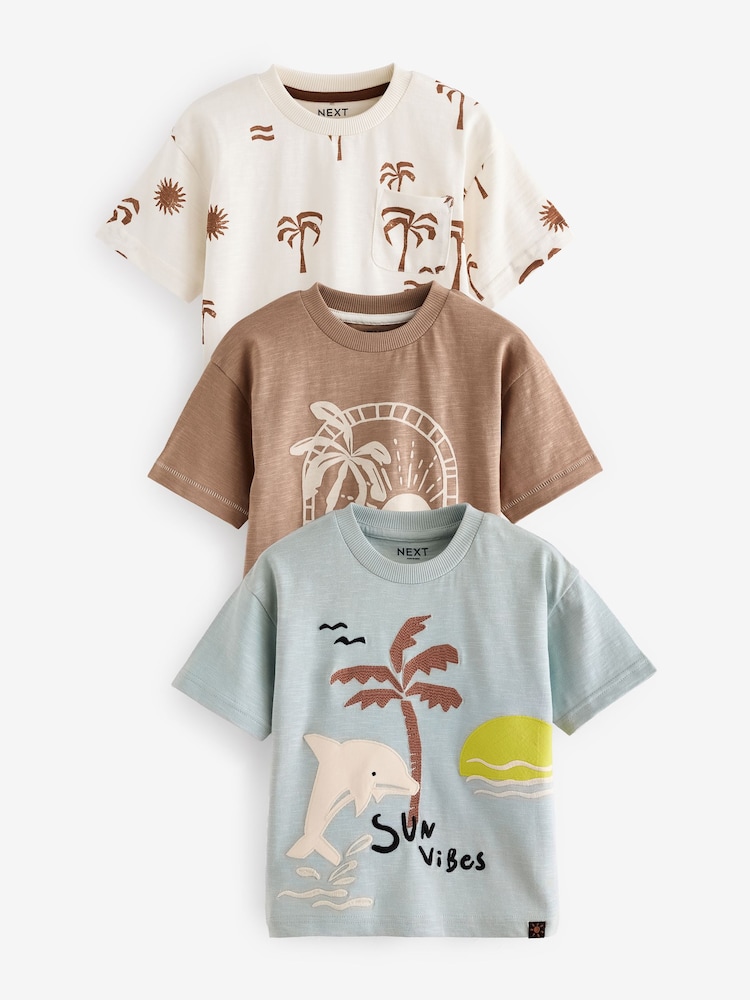 Blau/Braun - Kurzarm-T-Shirts mit Figuren aus 100 % Baumwolle im 3er-Pack (3M.–7J.) - Bild 1 von 8