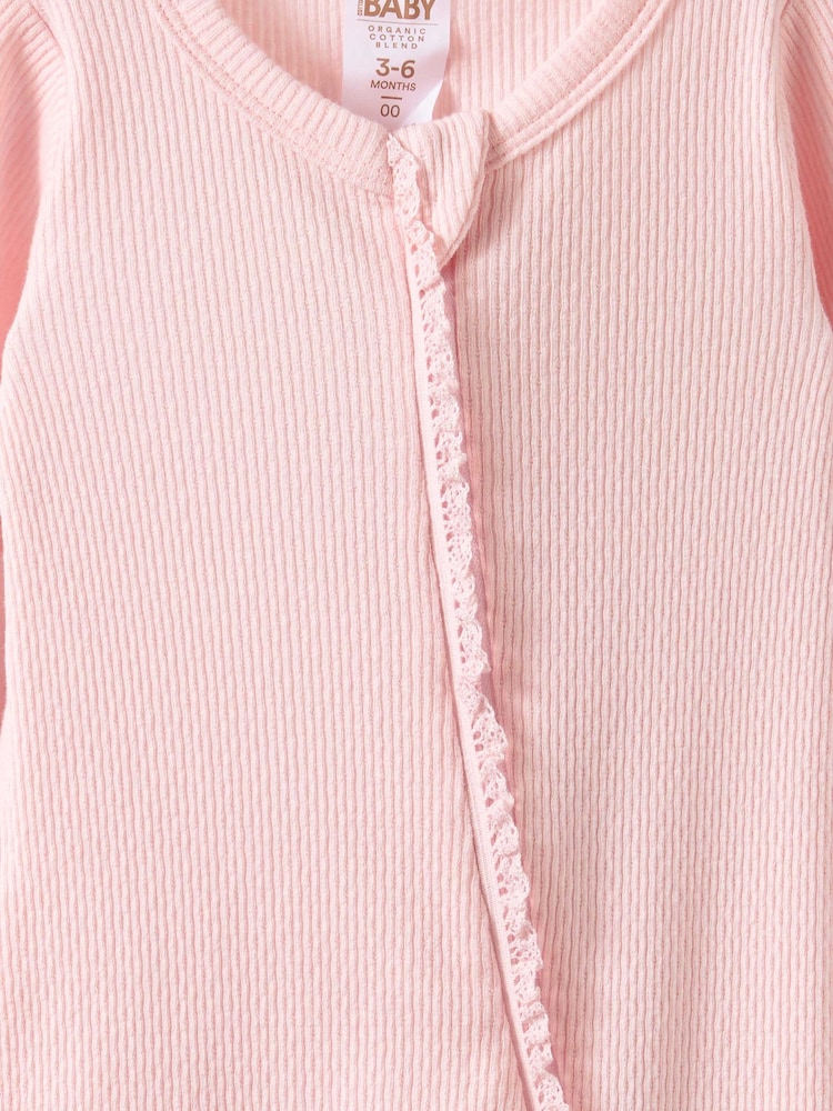Cotton On Pink Littlie Long Sleeve Zip Sleepsuit - Image 2 of 3 Cotton On Pink Littlie Long Sleeve Zip Sleepsuit - Image 2 of 3