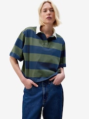 Green/Navy Stripe 100% Cotton Stripe Rugby Polo Shirt - Image 1 of 8