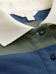 Green/Navy Stripe 100% Cotton Stripe Rugby Polo Shirt - Image 6 of 8