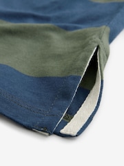 Green/Navy Stripe 100% Cotton Stripe Rugby Polo Shirt - Image 8 of 8