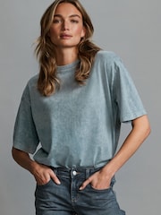 Denim Blue 100% Cotton Short Sleeve Washed Embellished Graphic T-Shirt - Image 2 of 6