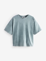 Denim Blue 100% Cotton Short Sleeve Washed Embellished Graphic T-Shirt - Image 5 of 6