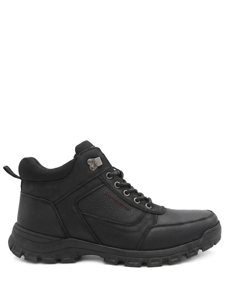 Pavers Black Wide Fit Leather Lace Up Rugged Boots - Image 2 of 6