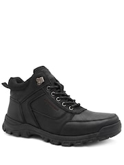 Pavers Black Wide Fit Leather Lace Up Rugged Boots - Image 3 of 6