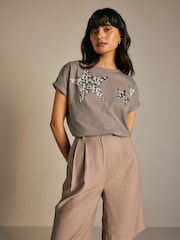 Grey 100% Cotton Sparkle Sequin Star T-Shirt - Image 1 of 6