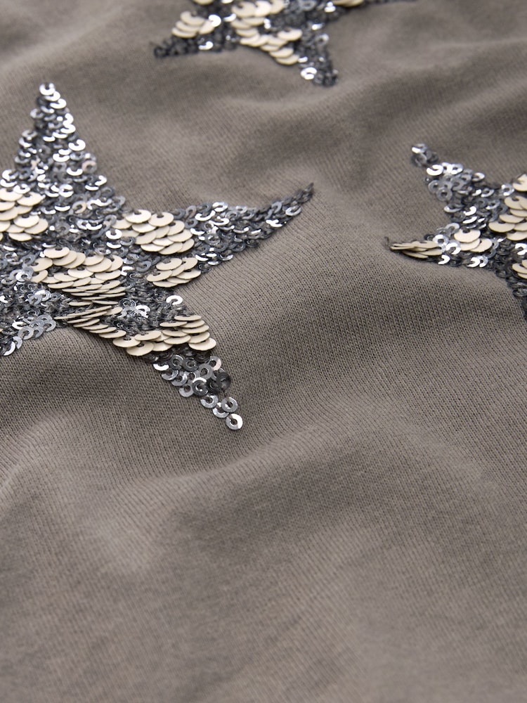 Gris - Camiseta de algodón 100 % con estrellas de lentejuelas brillantes - Imagen 6 de 6 Gris - Camiseta de algodón 100 % con estrellas de lentejuelas brillantes - Imagen 6 de 6