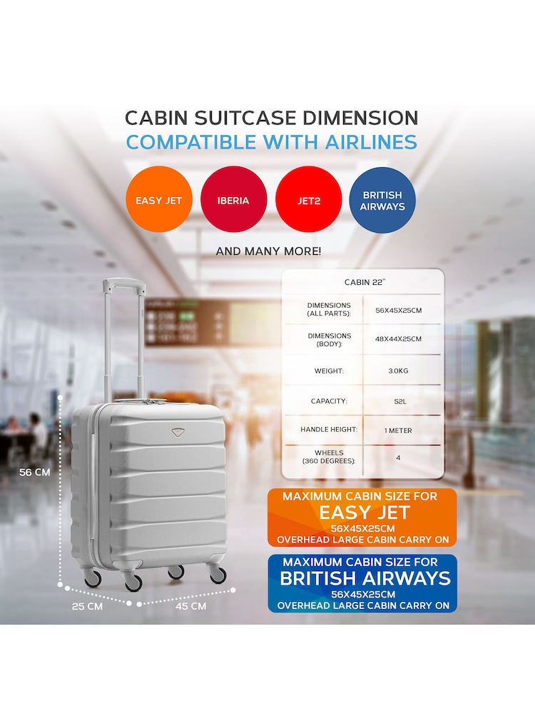 Flight Knight 56x45x25cm EasyJet Overhead 4 Wheel ABS Hard Case Cabin Carry On Hand Luggage - Image 3 of 7