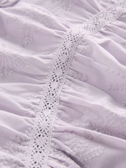 Lilac Purple 100% Cotton Broderie V-Neck Lace Detail Short Sleeve Top - Image 5 of 5