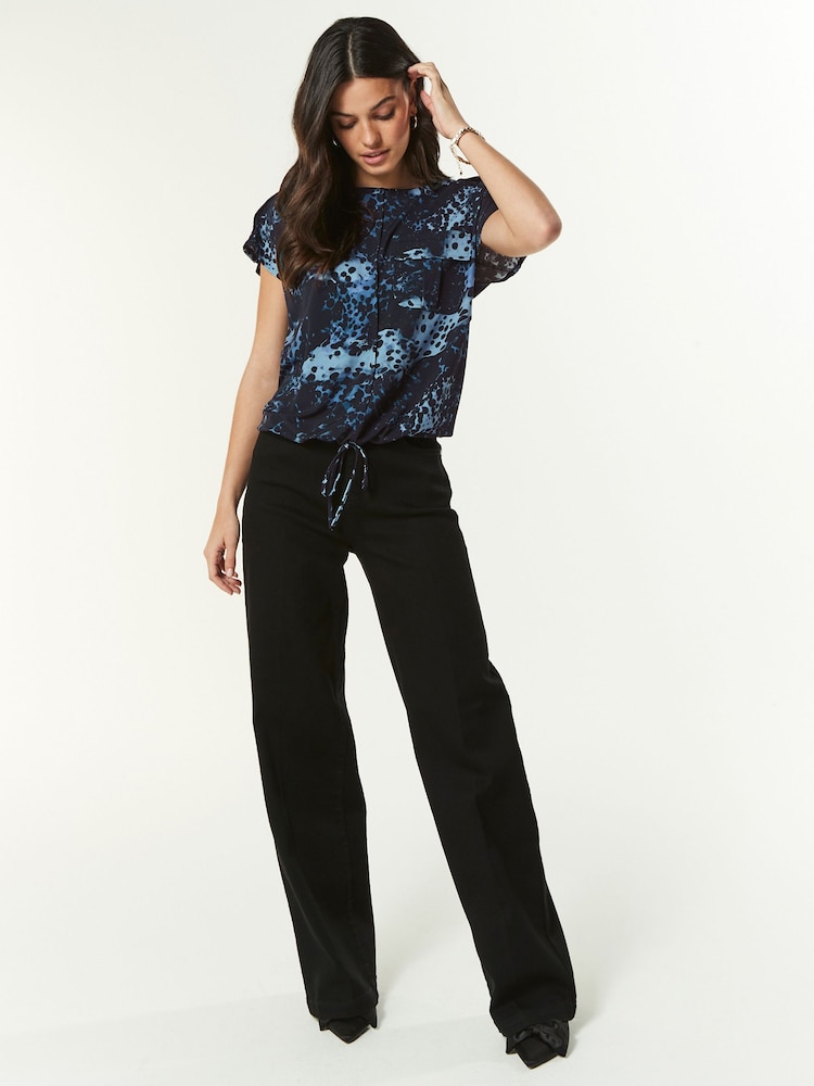 Navy Spot Print Short Sleeve Utility Drawcord Hem Pocket T-Shirt - Image 2 of 6