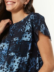 Navy Spot Print Short Sleeve Utility Drawcord Hem Pocket T-Shirt - Image 4 of 6