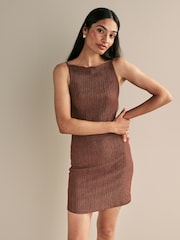 Rust Brown Square Neck Textured Mini Dress - Image 1 of 5