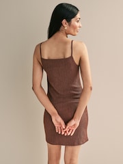 Rust Brown Square Neck Textured Mini Dress - Image 2 of 5