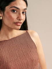 Rust Brown Square Neck Textured Mini Dress - Image 3 of 5