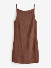 Rust Brown Square Neck Textured Mini Dress - Image 4 of 5