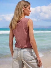 Rust Brown 100% Cotton Sleeveless Drawstring Top - Image 2 of 6