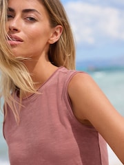 Rust Brown 100% Cotton Sleeveless Drawstring Top - Image 3 of 6