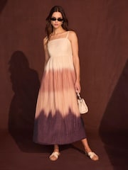 Mint Velvet Brown Ombre Crinkle Maxi Dress - Image 4 of 8