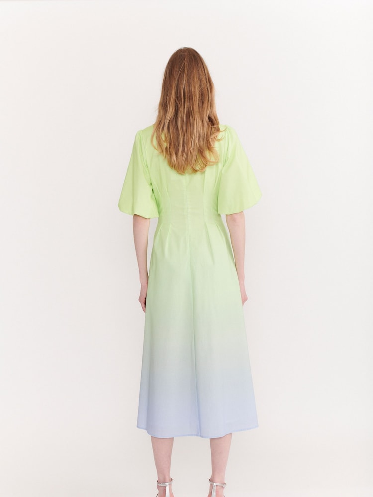 Olivia Rubin Green Lorena Ombre Puff Sleeve Midi Dress - Image 2 of 5